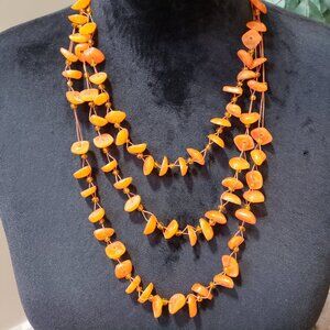 Women's Fashion Three Strand Orange Carnelian Gemstone Charm Necklace Jewelry